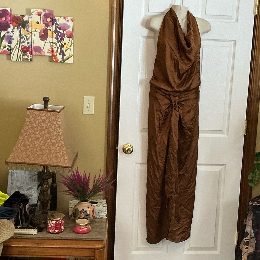 Zara Rich Brown Draped Accent satin look NWT